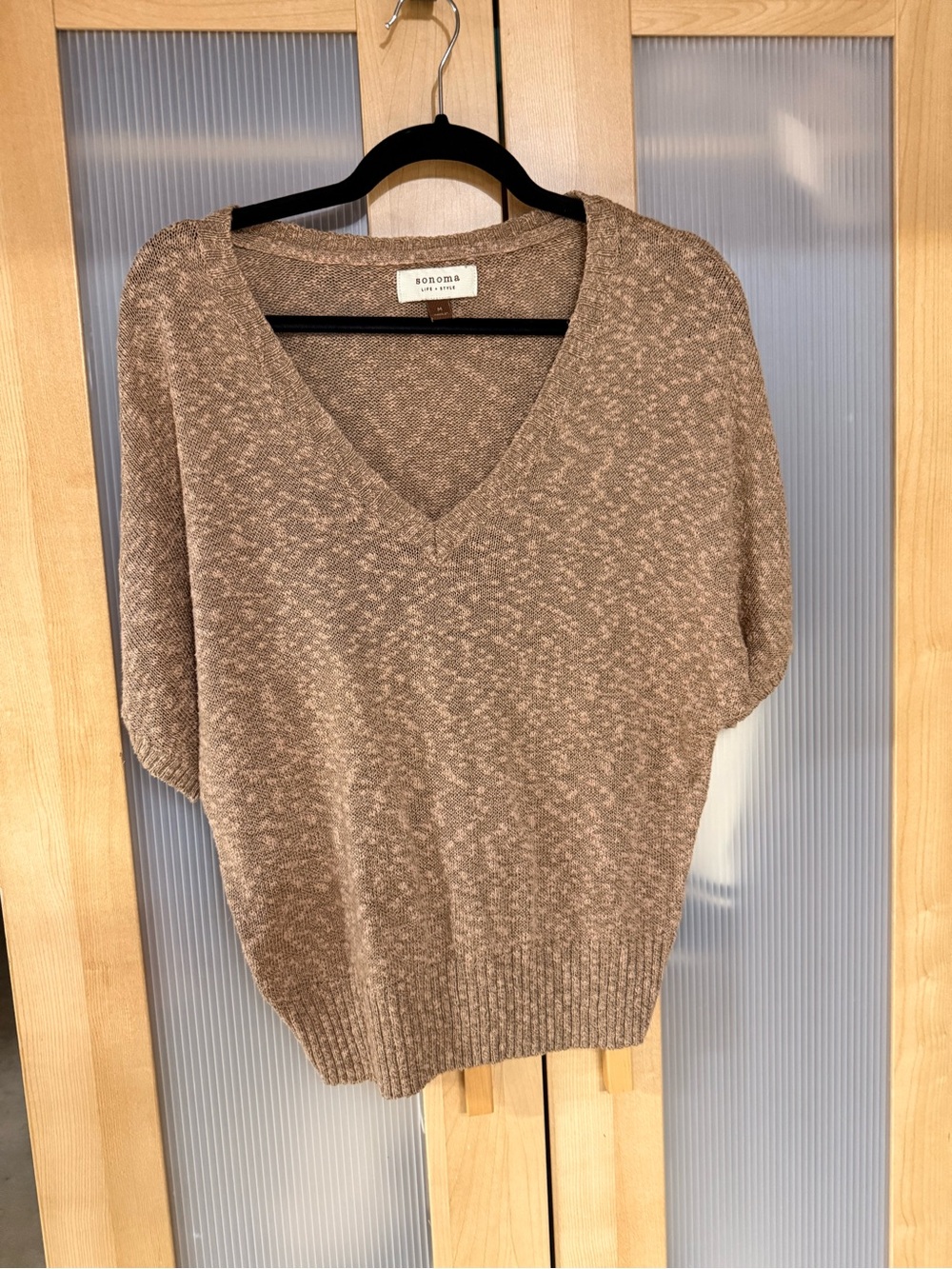 Sonoma V-Neck Short Sleeve Sweater - Taupe Marled